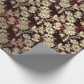 Burgundy Marble Sparkly Black Floral Gold Faux Cadeaupapier (Hoek)