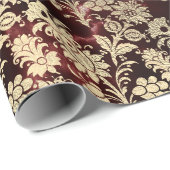 Burgundy Marble Sparkly Black Floral Gold Faux Cadeaupapier (Rol Hoek)