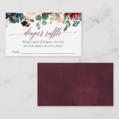 Burgundy marineblauwe bloemrijke luierloterijkaart informatiekaartje (Voorkant / Achterkant)