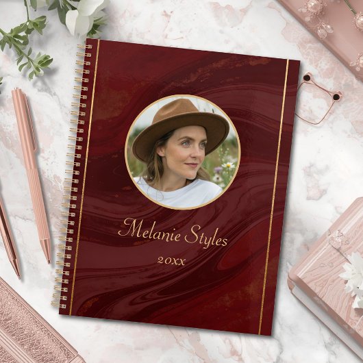 Burgundy Marmer Gepersonaliseerde Foto Planner
