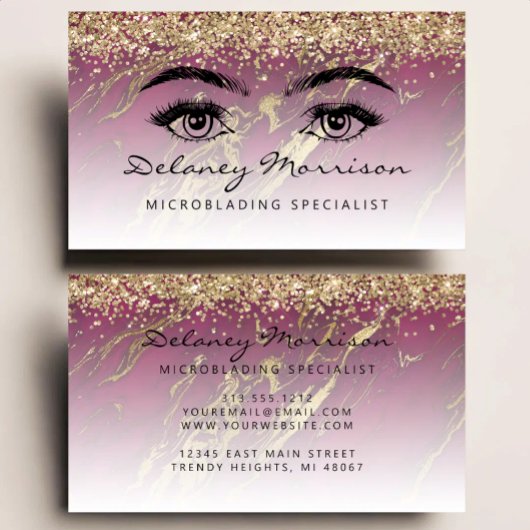 Burgundy Marmer Goud Glitter Ogen Microblading Visitekaartje