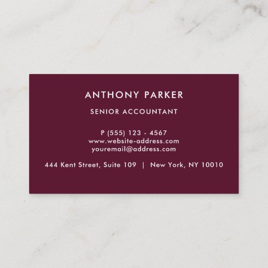 Burgundy Maroon Accountant Lawyer All Professional Visitekaartje (Achterkant)