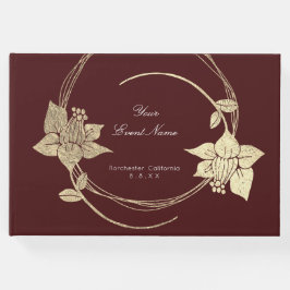 Burgundy Maroon Champaign Gold Floral Wreath Lux Gastenboek