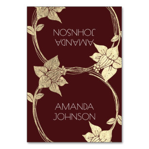 Burgundy Maroon Champaign Gold Floral Wreath Lux Kaart