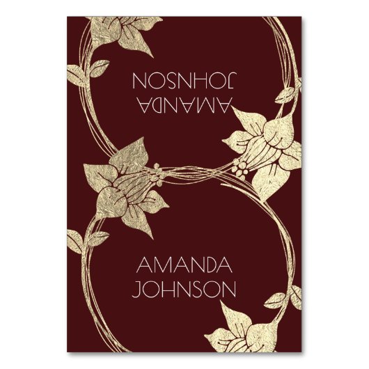 Burgundy Maroon Champaign Gold Floral Wreath Lux Kaart (Voorkant)
