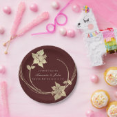 Burgundy Maroon Champaign Gold Floral Wreath Lux Papieren Bordje (Feest)