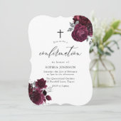 Burgundy Maroon Floral Silver Leaf Bevestiging in Kaart (Staand voorkant)