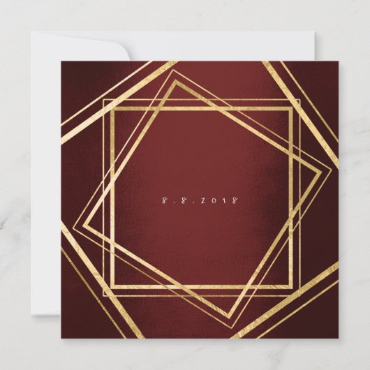 Burgundy Maroon Geometry Golden Square Birthday Kaart (Achterkant)