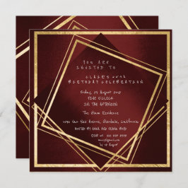 Burgundy Maroon Geometry Golden Square Birthday Kaart
