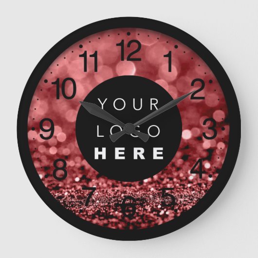 Burgundy Maroon Glitter Modern Custom Logo Grote Klok (Voorkant)