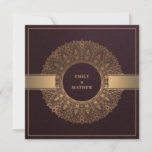 BURGUNDY MAROON GOLD CLASSY  MANDALA WEDDING KAART