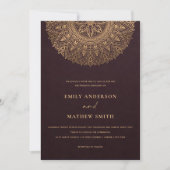 BURGUNDY MAROON GOLD CLASSY  MANDALA WEDDING KAART (Voorkant)