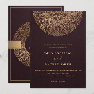 BURGUNDY MAROON GOLD CLASSY  MANDALA WEDDING KAART