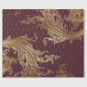 Burgundy Maroon Gold Damask Bridal Royal Ornamenta Cadeaupapier (Vlak)
