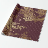 Burgundy Maroon Gold Damask Bridal Royal Ornamenta Cadeaupapier (Uitgerold)