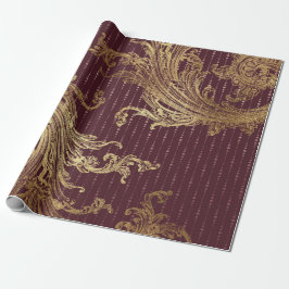 Burgundy Maroon Gold Damask Bridal Royal Ornamenta Cadeaupapier