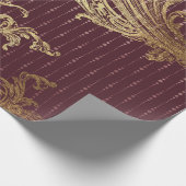 Burgundy Maroon Gold Damask Bridal Royal Ornamenta Cadeaupapier (Hoek)
