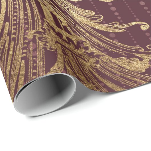 Burgundy Maroon Gold Damask Bridal Royal Ornamenta Cadeaupapier (Rol Hoek)