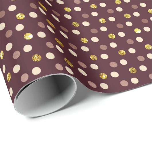Burgundy Maroon Gold Delicate Small Polka Dots Cadeaupapier (Rol Hoek)