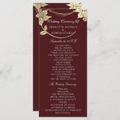 Burgundy Maroon Gold Floral Event Wedding Program Programmakaart (Voorkant / Achterkant)