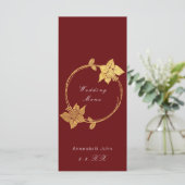 Burgundy Maroon Gold Floral Red Wedding Menu (Staand voorkant)