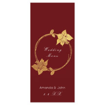 Burgundy Maroon Gold Floral Red Wedding Menu