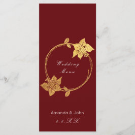 Burgundy Maroon Gold Floral Red Wedding Menu