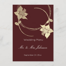 Burgundy Maroon Gold Floral Wedding Event Menu