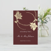 Burgundy Maroon Gold Floral Wedding Event Menu (Staand voorkant)