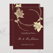 Burgundy Maroon Gold Floral Wedding Event Menu (Voorkant / Achterkant)