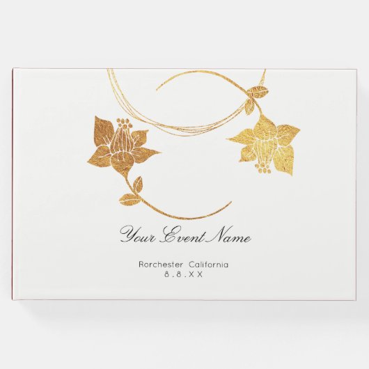 Burgundy Maroon Gold Floral Wedding White Gastenboek (Voorkant)