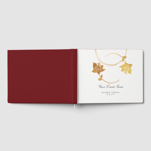 Burgundy Maroon Gold Floral Wedding White Gastenboek (Volledig)