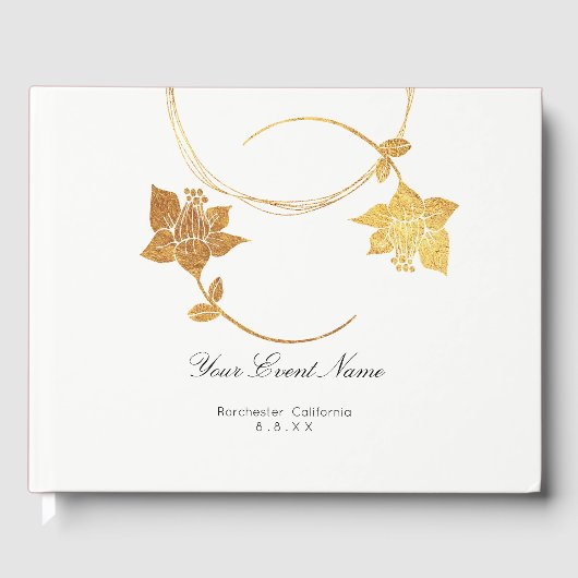 Burgundy Maroon Gold Floral Wedding White Gastenboek (Voorkant)