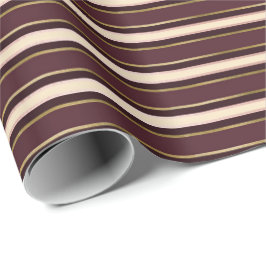 Burgundy Maroon Gold Ivory Stripes Lines Elegant Cadeaupapier