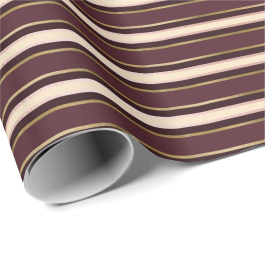 Burgundy Maroon Gold Ivory Stripes Lines Elegant Cadeaupapier (Rol Hoek)