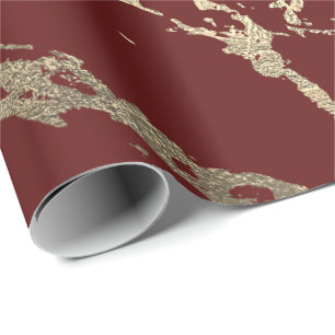Burgundy Maroon Gold Marble Shiny Glam Cadeaupapier