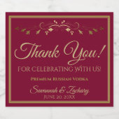 Burgundy Maroon & Gold Simple Weduwen Dank je Likeurfles Etiket (Enkel label)
