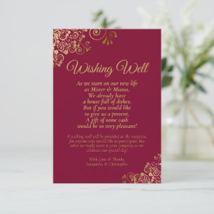 Burgundy Maroon & Gold Wedding Wishing Well Poem Informatiekaartje