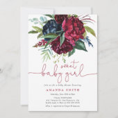 Burgundy Maroon Greenery Floral Girl Baby shower Kaart (Voorkant)