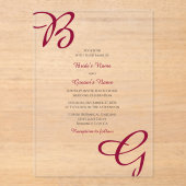 Burgundy Maroon Initialen herfst herfst huwelijk Acryl Uitnodigingen (Voorkant)