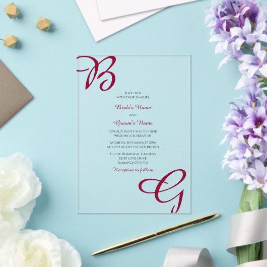 Burgundy Maroon Initialen herfst herfst huwelijk Acryl Uitnodigingen (Insitu (Huwelijk))