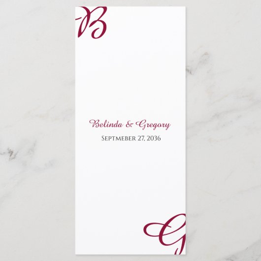 Burgundy Maroon Initialen herfst herfst huwelijk Menu (Achterkant)