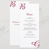 Burgundy Maroon Initialen herfst herfst huwelijk Menu (Voorkant / Achterkant)