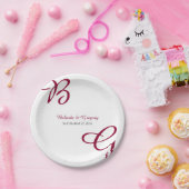 Burgundy Maroon Initialen herfst herfst huwelijk Papieren Bordje (Feest)