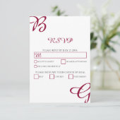 Burgundy Maroon Initialen herfst herfst huwelijk RSVP Kaartje (Staand voorkant)