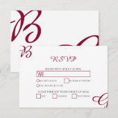 Burgundy Maroon Initialen herfst herfst huwelijk RSVP Kaartje (Voorkant / Achterkant)