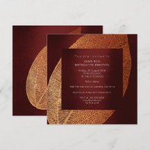 Burgundy Maroon Leaf Gold Birthday Party