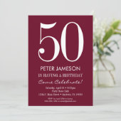 Burgundy Maroon Modern Adult Birthday Invitations Kaart (Staand voorkant)
