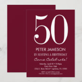 Burgundy Maroon Modern Adult Birthday Invitations Kaart (Voorkant / Achterkant)