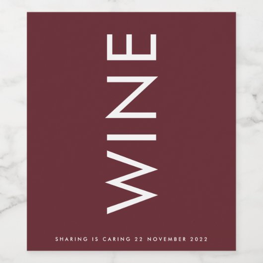 Burgundy Maroon Modern Bold Big Monogram Elegant Wijn Etiket (Enkel label)